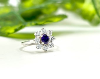 Natural Amethyst Flower Ring: Sterling Silver Floral Jewelry