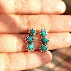 Turquoise Earrings- Kingman Turquoise Stud- Handmade studs- 925 Sterling Silver Earrings- Gift for her - Boho Jewelry- Native American