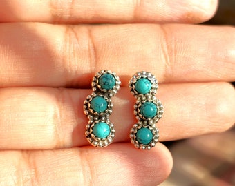 Kingman Turquoise Stud Earrings: Handmade Sterling Silver Boho Jewelry
