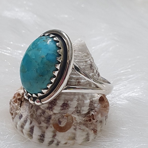 Natural Turquoise Ring - Boho Jewelry - Anniversary Wedding Birthday Gift for her- Oval Turquoise Ring- Daily Wear Ring- Handmade Jewelry