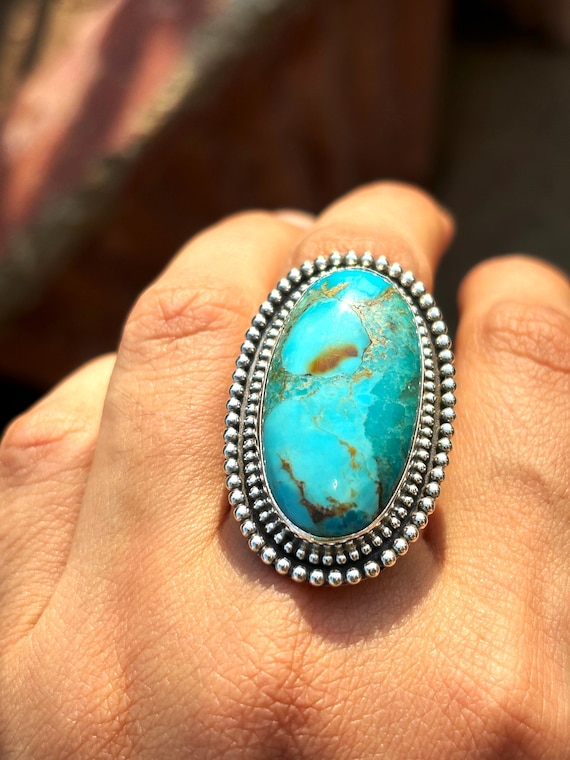 Huge Vintage Native American Jewelry Navajo Green Turquoise Nativer American Sterling Silver Ring Old Huge Vintage Native American Jewelry Navajo Green Turquoise Nativer American Sterling Silver Ring Old