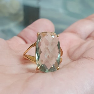Green Amethyst Cocktail Ring: 925 Sterling Silver Prasiolite Cushion Cut - Statement Ring
