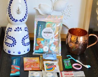 Women's "Regret Nothing" Hangover Kit with Supplies! Cute Party Favor for Bachelorette Party, Bridesmaids, Girls’ Weekend, Weddings