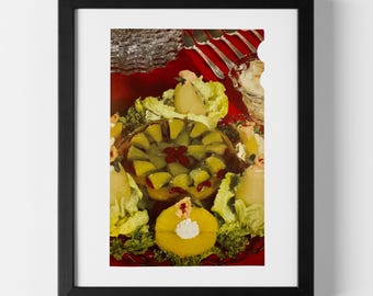 Molded Jello Fruit Salad Platter and Pineapple - Vintage Cookbook Illustration (1953)