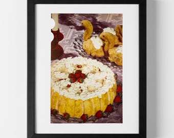Charlotte Russe with Cream Puff Swans - Vintage Cookbook Illustration (1953)