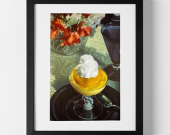 Peach Melba Custard Table Setting - Vintage Cookbook Illustration (1953)
