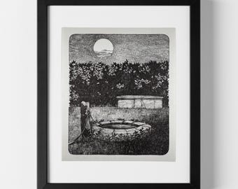 The Well – Vintage Hitchcock Illustration (1976)