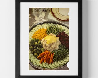Vegetable Platter with Cauliflower Hollandaise - Vintage Cookbook Illustration (1953)