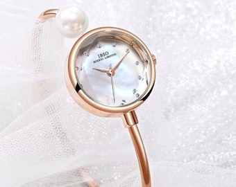LUXURY BRACELET WATCH | Adjustable Quartz | Pearl Wrist Watch | Elegant Gold Watch | Ladies Watch | Bracelet Watch | Elegant Watch