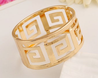 GEOMETRIC HOLLOW BRACELET | Wide Metal Gold Bangle | Maxi Punk Bracelet | Cuff Jewellery | Cuff Bracelet | Wide Bracelet | Minimalist Cuff