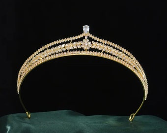 CZ ZIRCON TIARA | Bridal crown | Wedding tiara | Silver white tiara | Bridal silver crown | Unique Tiara | Silver Prom crown | Wedding