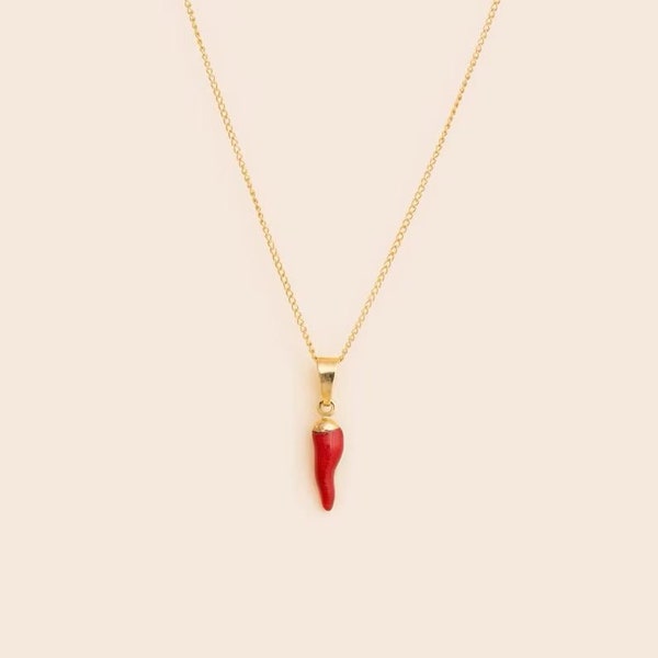 COLLIER CORNICELLO | Corne de chance italienne | Collier pendentif piment rouge | Pendentifs Piment Fort | Collier porte-bonheur Charms | Collier femme | Cadeau