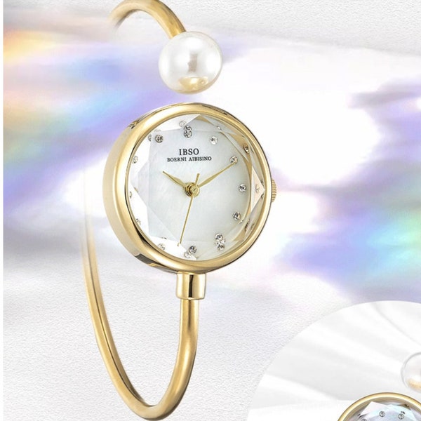 LUXURY BRACELET WATCH | Adjustable Quartz | Pearl Wrist Watch | Elegant Gold Watch | Ladies Watch | Bracelet Watch | Elegant Watch