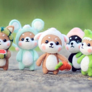 DIY needle felting kit Shiba Inu (Dino, Mouse, Rabbit, Peach, Watermelon)