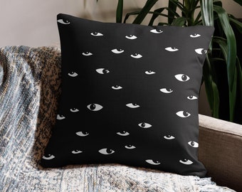 Eye Throw Pillow | Gothic Decor, Evil Eye, Weird Spooky Eyeball, Retro Horror Sci-fi, Black and White, Simple Geometric, Twilight Zone