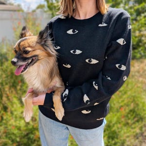 Eyes in the Void Knit Sweater | Retro Horror Sci-Fi, Goth, Evil Eye, Occult Geometric Vintage