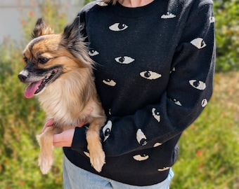 Eyes in the Void Knit Sweater | Retro Horror Sci-Fi, Goth, Evil Eye, Occult Geometric Vintage