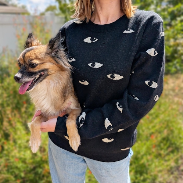 Eyes in the Void Knit Sweater | Retro Horror Sci-Fi, Goth, Evil Eye, Occult Geometric Vintage