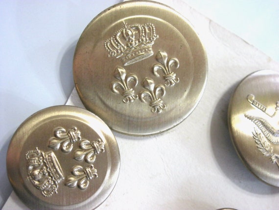 Vintage Metal Button Display Collector's Card Lot Set Collection of 10  Pressed Embossed Buttons Bowling Fleur De Lis the Great Seal 