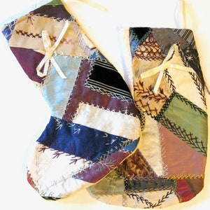 Handmade Victorian Crazy Quilt Christmas Stockings – Set of 2, Antique Decor