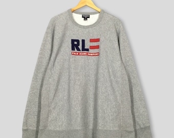 Vintage Polo Jeans Ralph Lauren Sweatshirt Large RL Polo Jeans Company Spell Out Embroidered Crewneck Ralph Lauren Polo Gray Sweater Size L