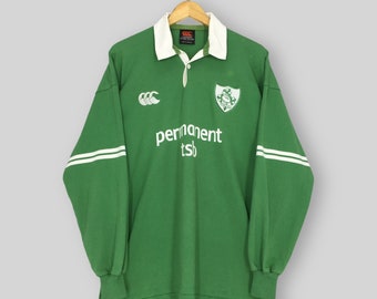 RARE Vintage Canterbury Ireland Rugby Shirt XLarge Irish Permanent TSB Polo Shirt Canterbury Ireland Home Long Sleeve Rugby Jersey Size XL