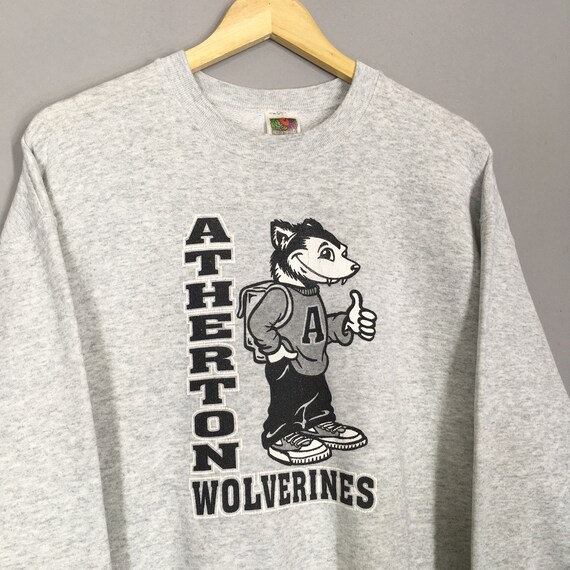 Vintage 90s Atherton Wolverines Gray Sweatshirt X… - image 3