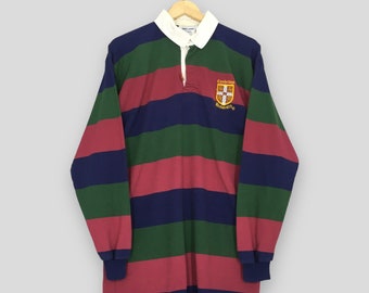 Vintage Universidad de Cambridge Rugby Camisa Grande Cambridge Universidad Bordado Logo Camisa Cambridge Universidad Rayas Polo Rugby Tamaño L