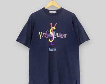 Vintage YSL Yves Saint Laurent Blue T Shirt Medium Yves Saint Laurent Pour Homme Multicolor Logo Shirt Ysl Paris Designer Crew Tee Size M Etsy