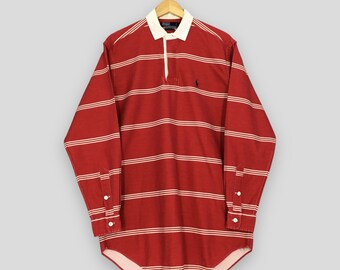 RARE Vintage Polo Ralph Lauren Stripe Rugby Shirt Medium Polo Ralph Lauren Collared Shirt Ralph Lauren Stripes Flannel Polo Shirt Size M