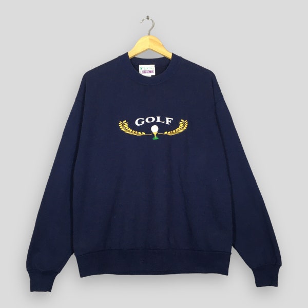 Vintage Golf Sportswear brodé bleu sweat grand club de golf des années 90 Spell Out pull Golf sport américain pull golfeur ras du cou taille L