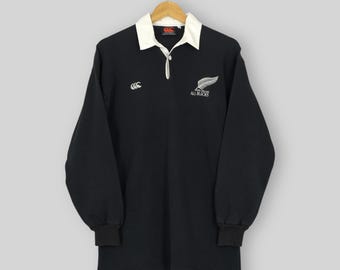 90s Canterbury ALL BLACKS 長袖 ラガーシャツ 黒 白 - ウェア