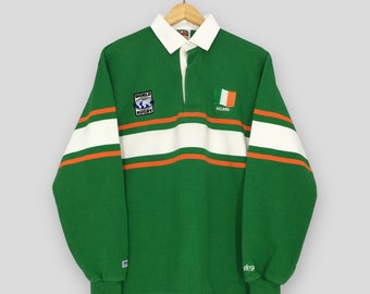 Vintage Irlanda Rugby Copa Mundial Polo Camisa Pequeño Bárbaro Rugby Usar World Rugby Irlanda Camisa Irlanda Inicio Manga Larga Rugby Camisa Tamaño S