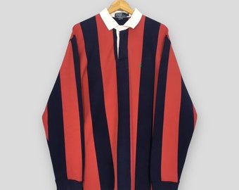 Chemise de rugby à rayures verticales Polo Ralph Lauren vintage des années 90, grande taille, chemise Polo Ralph Lauren à col bleu et rouge à rayures, taille XL