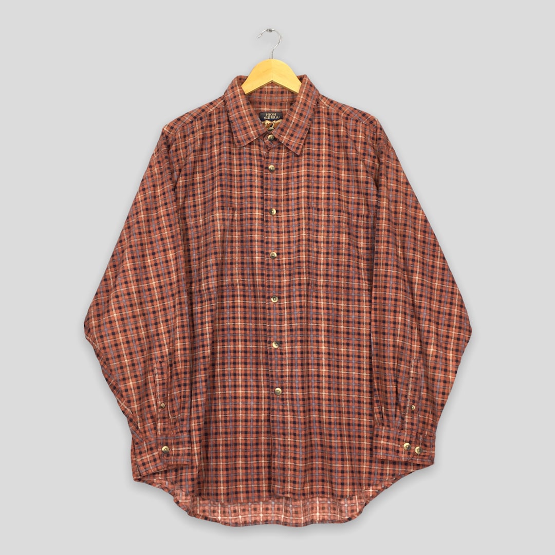 HIGH SIERRA Long Sleeve Flannel Check Shirt, Men's Size Small cotton Beige type Vintage Second Hand