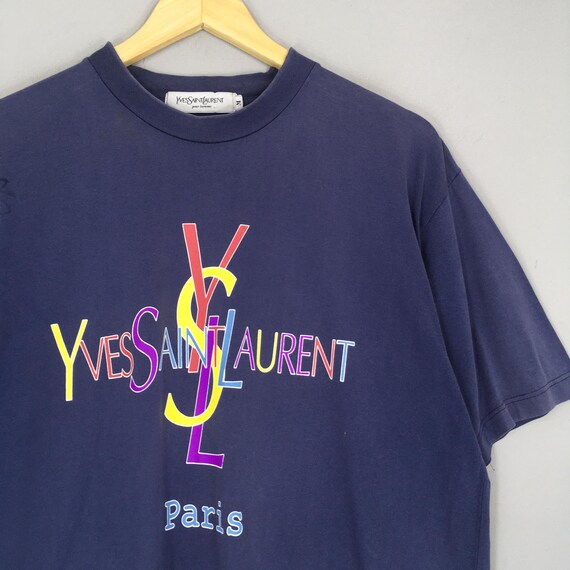 Vintage YSL Yves Saint Laurent Blue T Shirt Medium Yves Saint 