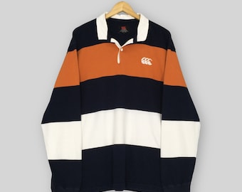 Vintage Y2K Canterbury Of New Zealand Striped Rugby Shirt XLarge Canterbury CCC Blue Orange Stripes Shirt Canterbury Polos Shirt Size XL