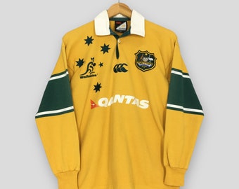 Vintage Wallabies Canterbury d'Australie Rugby chemise petite Y2K Canterbury Nouvelle-Zélande Qantas chemise Wallabies CCC jaune polos Rugby taille S