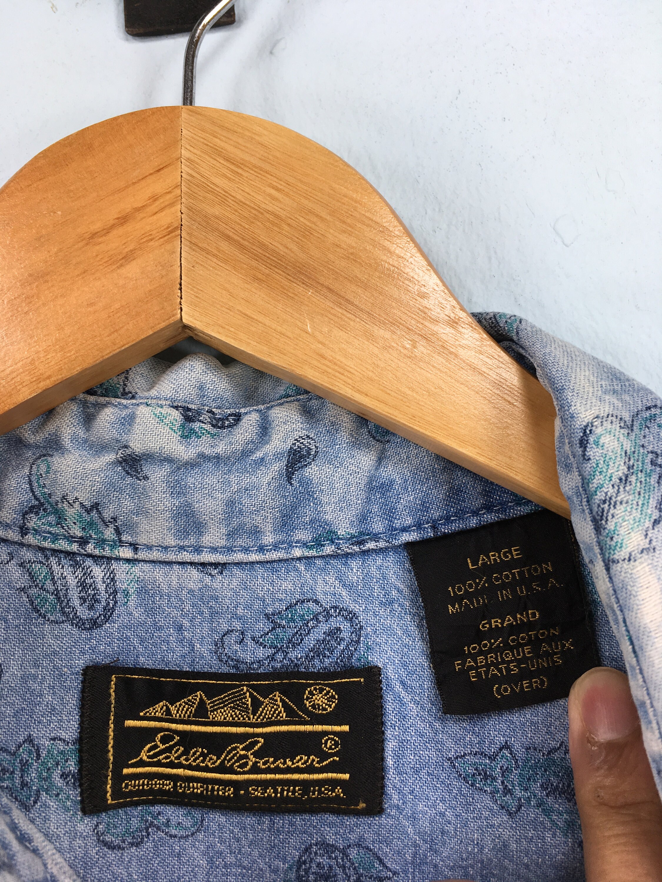 Vintage Eddie Bauer Floral Denim Shirt 