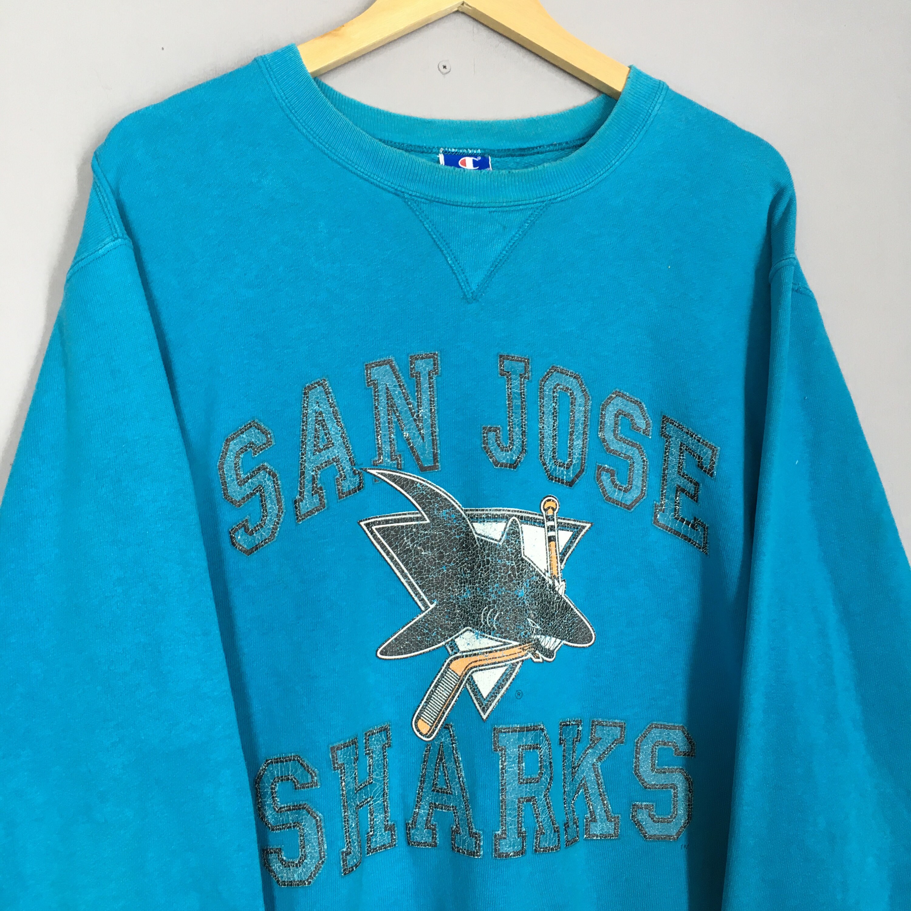 VillaPickersStore Vintage Champion San Jose Sharks NHL Sweatshirt Large 90s San Jose Sharks Spell Out Sweater Sharks National Hockey Team Crewneck Size L