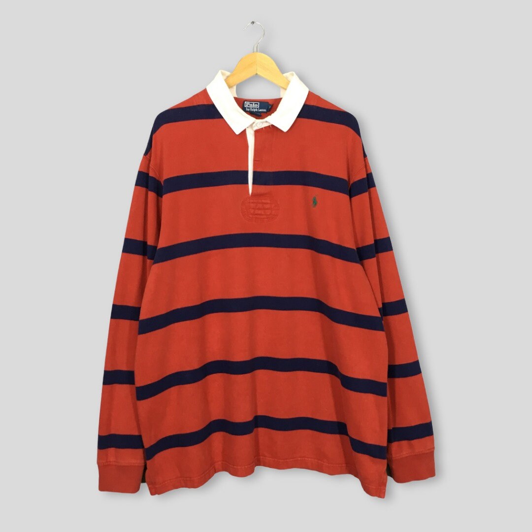 Vintage Polo Ralph Lauren Blue/Orange/Green Striped Long Sleeve Polo Shirt  Sz L