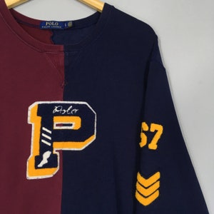 Vintage Polo Ralph Lauren P-Wing Sweatshirt Large Polo Ralph Lauren Patch Varsity Sweater Ralph Lauren P Wing 67 Colorblock Crewneck Size L image 2