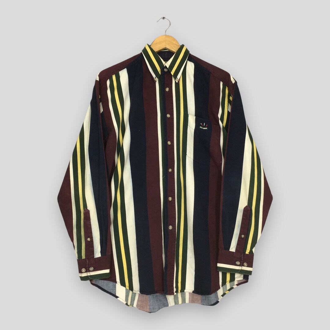 IVY CREW Multi-Stripe Ramie x Cotton Knit Sweater, Men's XL Lamy red type Vintage Second Hand
