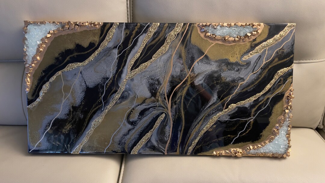 Black, Gold and Grey Resin Wall Decor, Resin Art, Wall Decor, Home