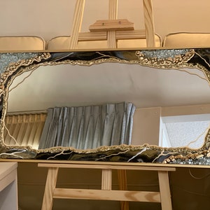 Black and gold resin mirror, super gorgeous rectangle mirror 18”*36”, resin mirror, Custom home decor, resin art mirror,