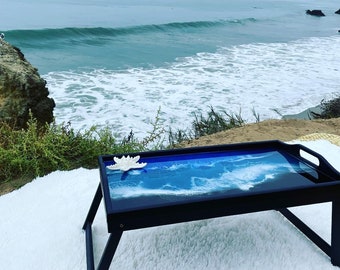 Wooden Ocean Bed Tray, Resin Art, Beach wooden tray, Resin Ocean Art, Christmas gift, Home decor, Birthday gift