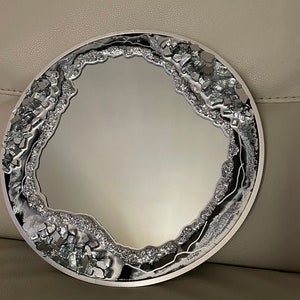 Black and silver resin mirror, super gorgeous 16”-30” resin mirror, Custom home decor, resin art mirror,