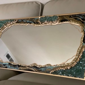 Black and green resin mirror, super gorgeous rectangle mirror 18”*36”, resin mirror, Custom home decor, resin art mirror,