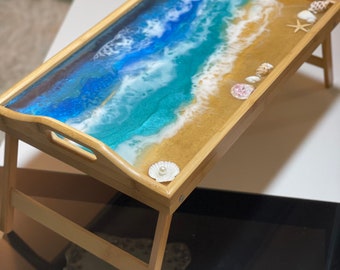 Wooden Ocean Bed Tray, Resin Art, Beach wooden tray, Resin Ocean Art, Christmas gift, Home decor, Birthday gift