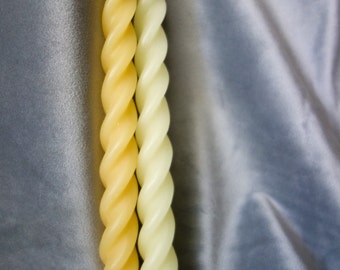 Ivory or yellow twisty spiral beeswax candles 7 inch